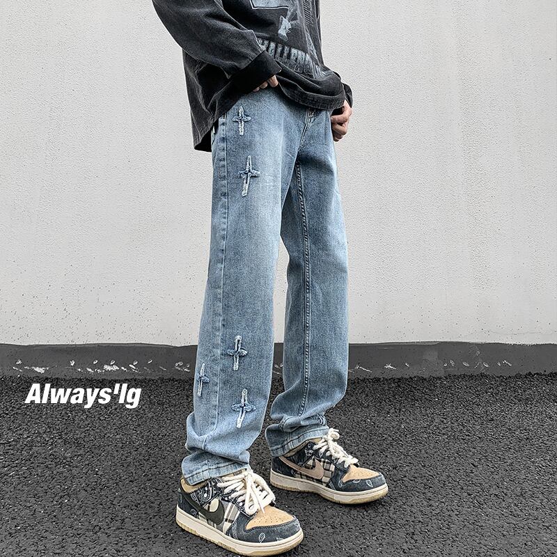 [BIGEMAN Series]★Denim pants★ 2color bottoms pants unisex men's cross retro easy to match