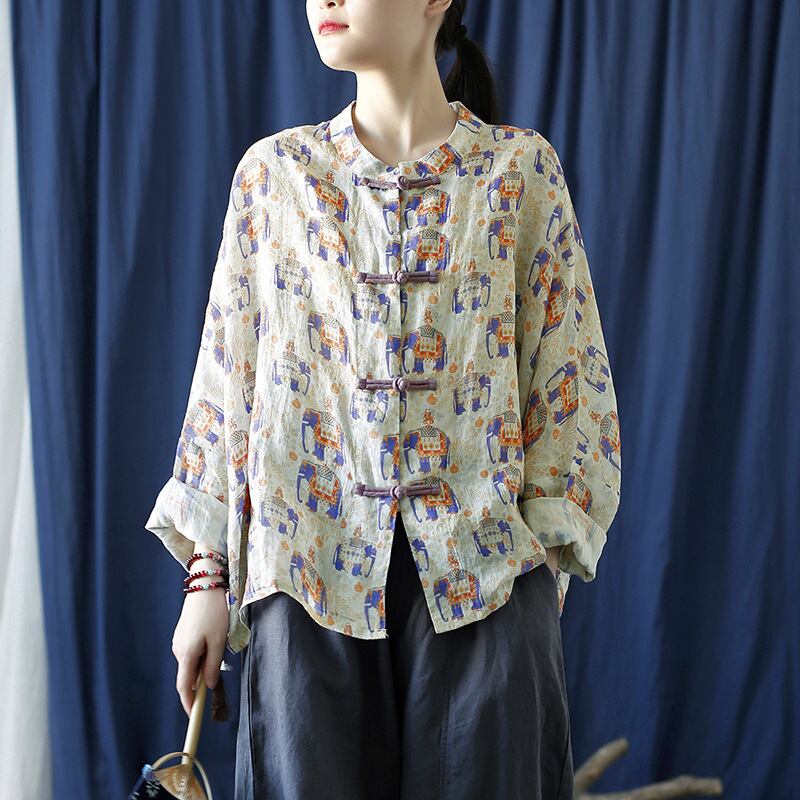 [LINASHANG Series] ★China style tops★ 3color shirt Improved temperament Improved Tang suit Loose print