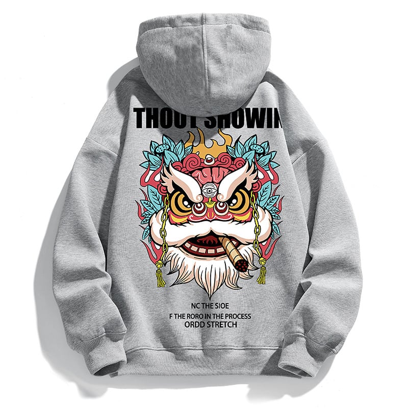 [Eaves Series]★China style hoodie★ 4color tops lion print large size black gray white pink