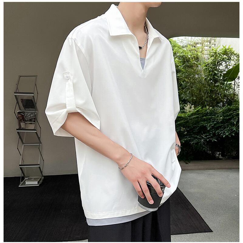 [BIGEMAN Series]★POLO Shirt★ 3color Tops Short Sleeve T-shirt Unisex Men's Large Size V Neck Casual Plain