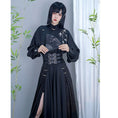 Load image into Gallery viewer, [Kuraho Koya Series] ★Chinese style skirt★ Elastic waist bottoms slit Unique Chinese clothing Black Black
