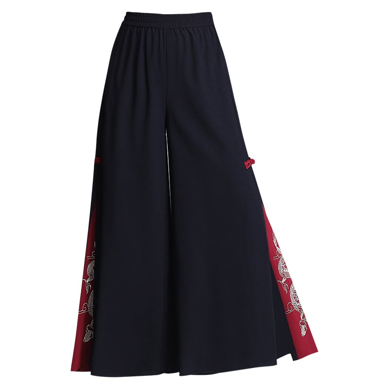 [Aokyu Series] ★ Gaucho pants ★ Chinese style pants, Chinese clothing, ethnic style, bottoms, slimming, black, red, large size