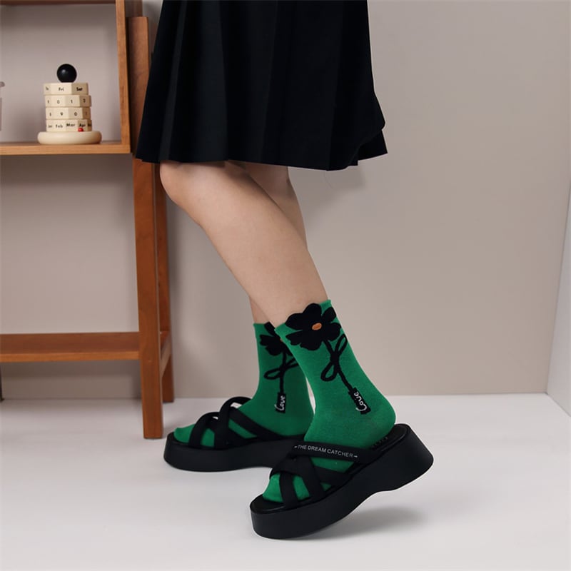 [TIDEPLAY series]★Socks★ 5color 2 pairs Flower Rabbit White Black Green Cute Easy to match White Black Green