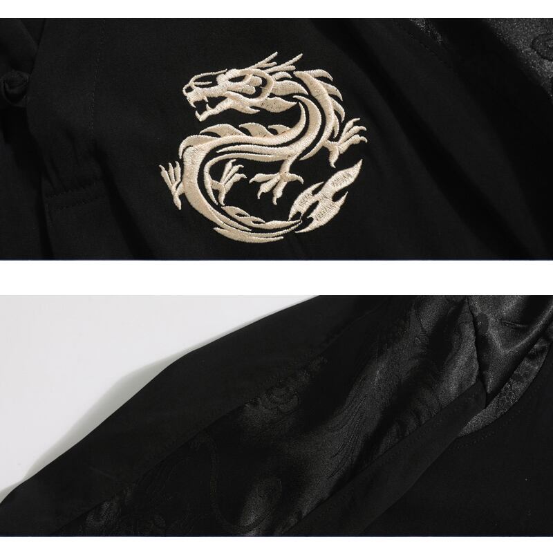 [JUNYI Series]★China style T-shirt★ Tops 2color Unisex Men's Large Size Embroidery Thin Dragon