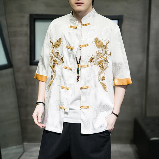 [JUNYI Series]★Chinese Style Shirt★ Embroidery Dragon 2color Unisex Men's Large Size Chinese Clothes Black White