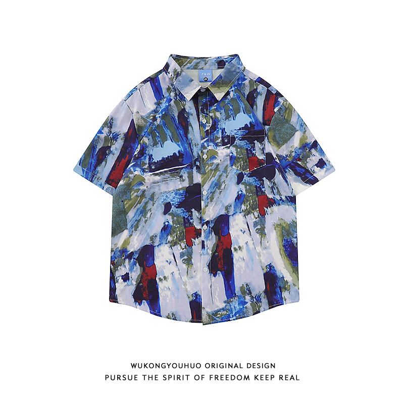 [TRAVEL ISSUANCE Series] ★Oil painting style shirt★ Tops, short sleeve shirt, spring/summer ML XL 2XL, unisex, men's, unique, easy to match