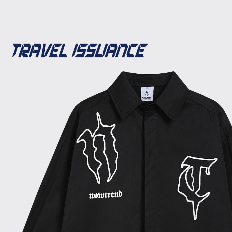 [TRAVEL ISSUANCE Series]★Shirt★ 2color Tops Long Sleeve Shirt Unisex Men's Unique Black White