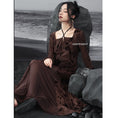 Load image into Gallery viewer, [Da Qinglong Shu Series] ★Chinese style dress★ Floral pattern, long length, long sleeve shirt, Chinese clothes, original, coffee color
