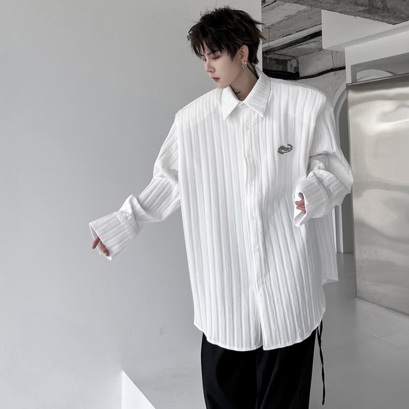 [Illustrated Series]★Shirt★ Tops 2color Unisex Men's Vertical Stripes Loose Black White Fashion Spring Clothes