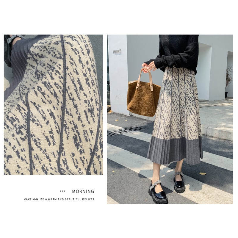 [Kaederin Series] ★Knit Skirt★ 3color Bottoms Slimming Elastic Waist Stylish Black Gray Light Brown