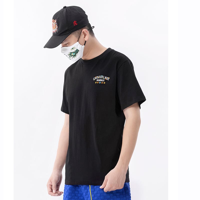 [JPYZ Series]★China Style Top★ T-shirt 2color Embroidery Unisex Men's Black White Short Sleeve