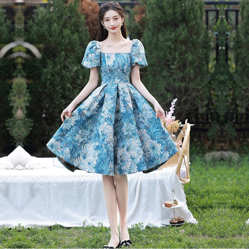 [MILA Series] ★Party Dress★ One Piece Oil Painting Style Coming of Age Ceremony Photography Wedding Blue Blue 7 Sizes