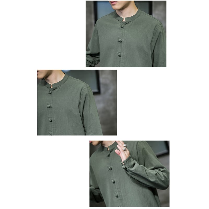 [Koji series] ★China style tops★Men's shirt 9color China button stand neck casual large size plain color