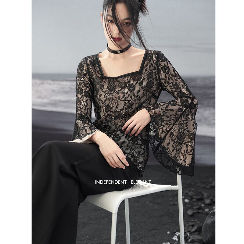 [Big Blue Dragon Series] ★China style top★ Lace, sexy, long sleeves, design, original, improves your temperament