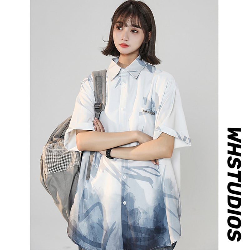 [SENSU Series]★Shirt★ 3color Short Sleeve Tops Short Sleeve Shirt Unisex Men's Print Gradient