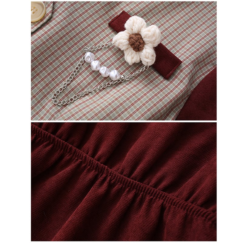 [Minami no Mori Series] ★One Piece★ 2color Faux Layered Fashion Ladies Switching Ribbon Wine Red Khaki Brown