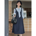 Load image into Gallery viewer, [MEIYI Series] ★One Piece★ Long Length Faux Layered Ribbon Women's Commuting Date Navy Blue
