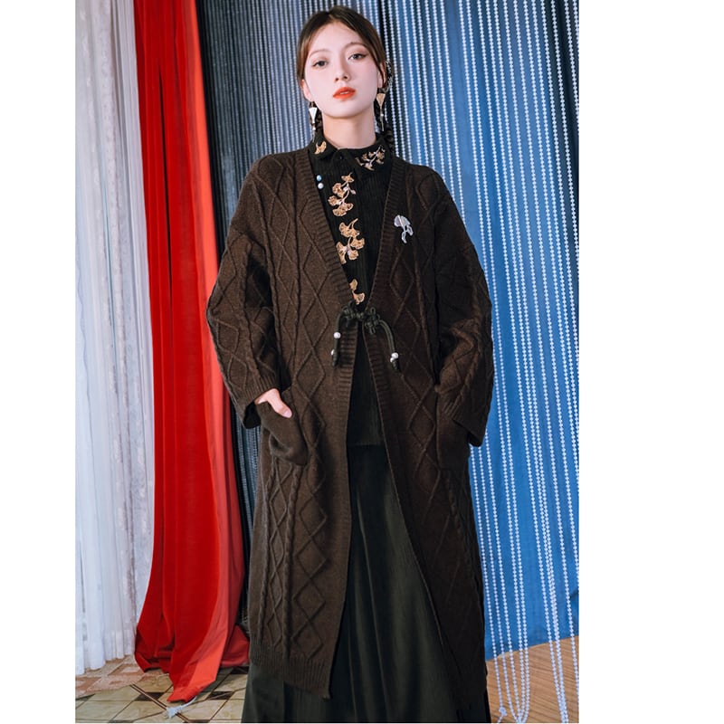 [Kokaishan --- Wakagi Gin Series] ★China style coat★ Cardigan long length knit outerwear