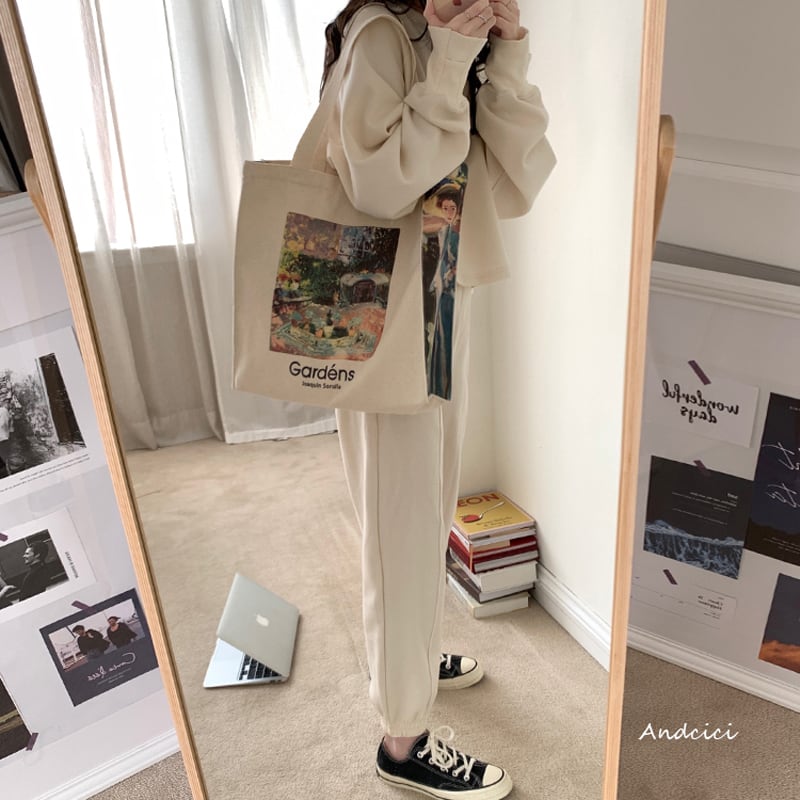 [Andcici---Gardens Series]★Bag★ Tote bag, canvas bag, large capacity, date, floral pattern, oil painting style, color scheme, casual