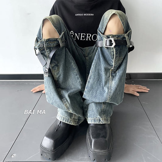 [ZHUIYI Series]★Denim Pants★ Trousers Bottoms Unisex Men's Distressed Stylish Retro ML XL 2XL