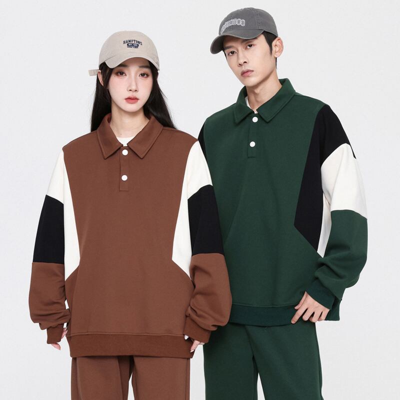 [DLSJ Series] ★Tops★ 4color POLO neck unisex men's long sleeve tops Color scheme black green white brown