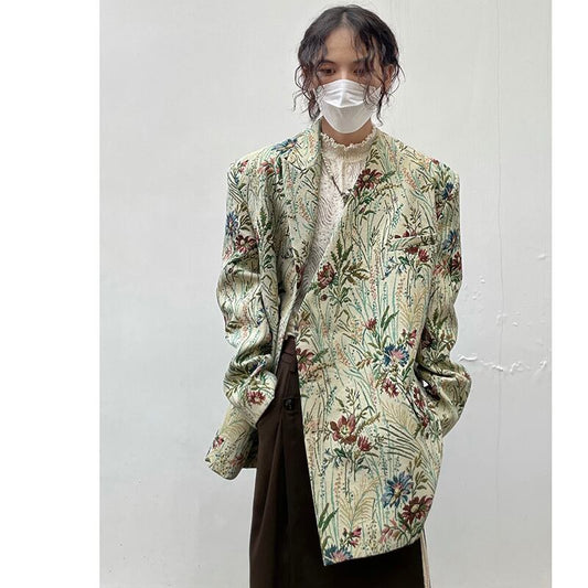 [14GSL Series]★China style outerwear★ Blazer Floral Pattern Retro Unisex Men's Casual ML XL