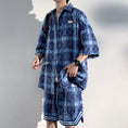 Load image into Gallery viewer, [BIGEMAN Series]★Setup★ Shirt + Shorts 2color Unisex Men's Large Size Plaid Pattern Blue Black Gray
