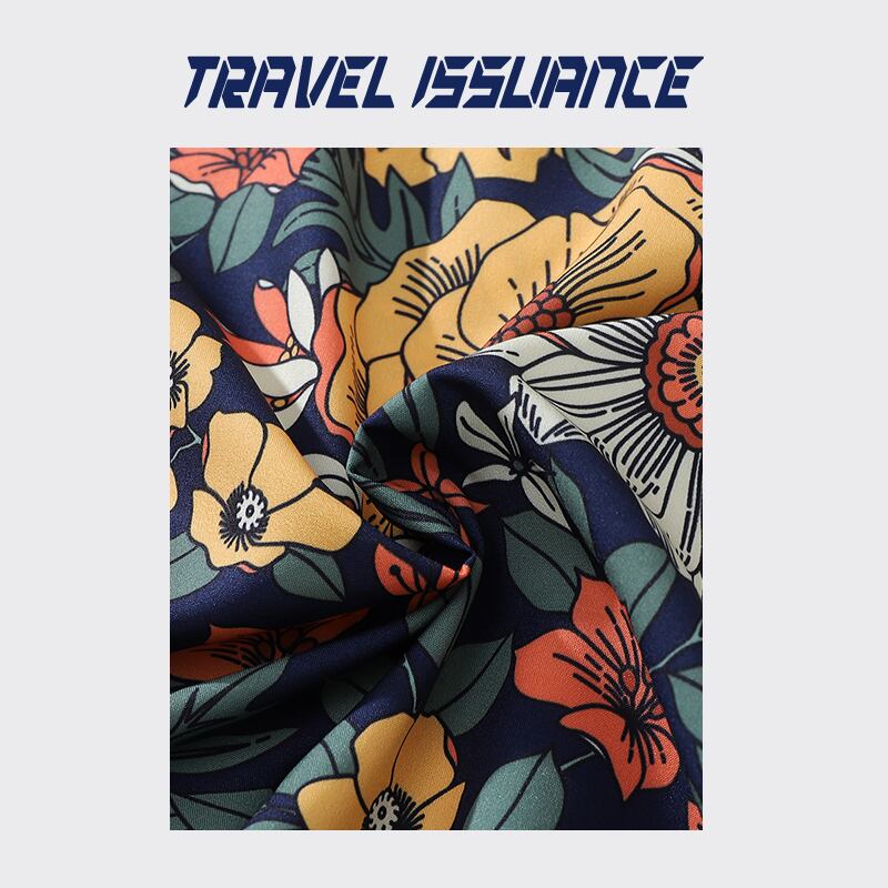 【TRAVEL ISSUANCEシリーズ】★半袖シャツ★ アロハシャツ 沖縄 ハワイ トップス 花柄シャツ 男女兼用 メンズ ゆったり シフォン