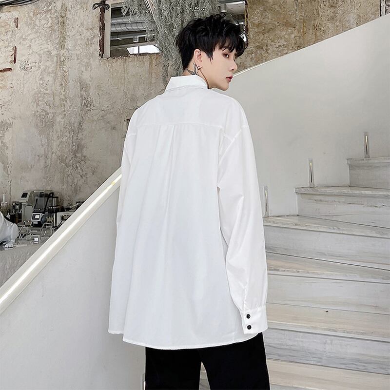 [WENYI Series]★Shirt★ Tops 2color embroidery Color scheme Unisex Black White White Black Improves temperament