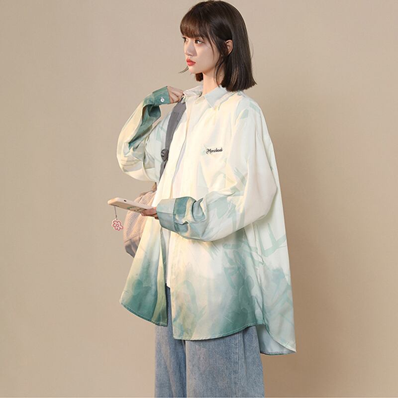 [GEBOXUAN Series]★Shirt★ 3color long sleeve tops long sleeve shirt unisex men's print gradation