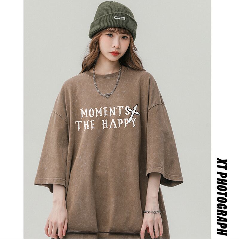 【Wrzbシリーズ】★Tシャツ★ トップス 3color 男女兼用 メンズ 十字架 翼 半袖シャツ 黒灰色 ブラウン ローズ