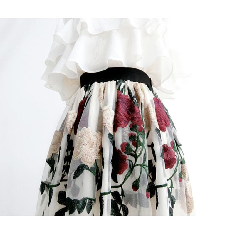 [Komii Series]★China embroidery skirt★Bottoms Lace Floral pattern skirt SML XL 2XL High waist Cute