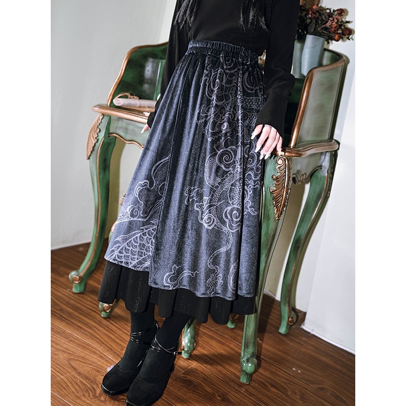 [Ancient monster house---Shanhai Jing Kunlun series] ★China style skirt★ Bottoms velvet velvet retro