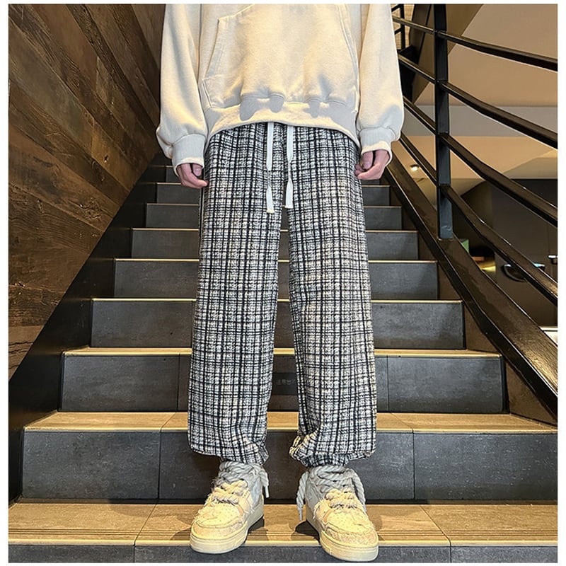 [BIGEMAN Series] ★Casual Pants★ Brushed lining 2color Bottoms Pants Unisex Men's Large Size Plaid Pattern