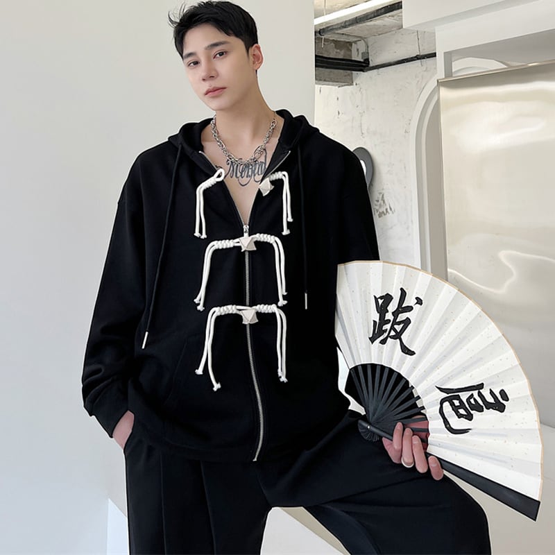 [Illustrated series] ★China style outerwear★ Parka unisex men's China button spring clothes black white