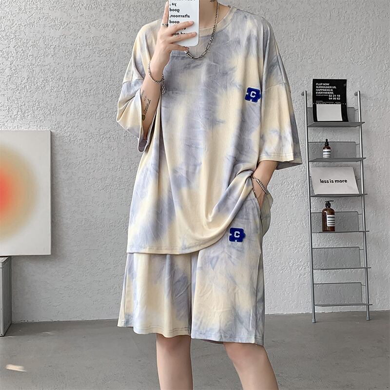 [ZHUIYI Series]★Setup★ T-shirt + shorts 2color Unisex Men's Large size Tie-dye