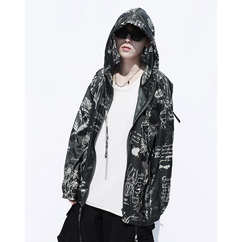 [SIN87 Series] ★UV protection★ UPF50+ Unique black Sun protection Cooling protection Thin outerwear Loose fit Unisex Men's