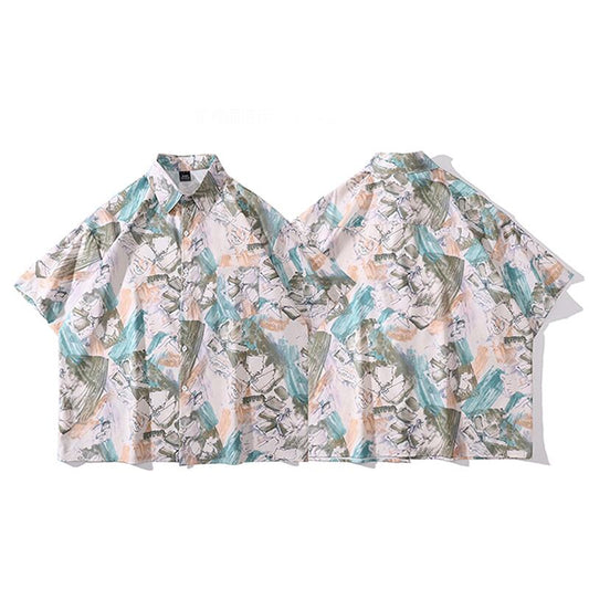 [HTTAOSUP Series]★Shirt★ Tops Short Sleeve Shirt Unisex Men's SML XL Loose Aloha Shirt Unique