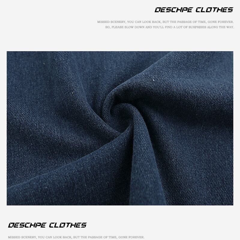 [DESCHPE Series]★Denim Shirt★ POLO Shirt Tops Unisex Men's Embroidery Alphabet Blue Blue