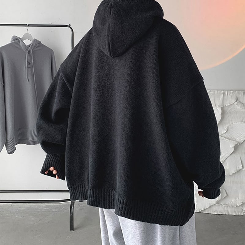 [Emeisa Series]★Sweater★ 2color Knit Tops Parka Unisex Men's Simple Gray Black