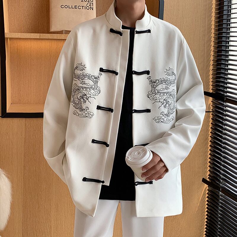 [PVPVPV Series] ★China Style Outer★ Jacket Unisex Men's China Button Dragon Black White