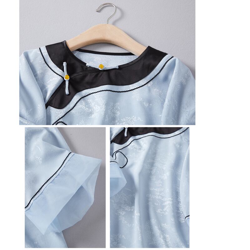 [Chaiyuan Series] ★Chinese style tops★ Shirt Improves temperament Improved Tang suit Thin Republic style Blue Blue Summer clothes