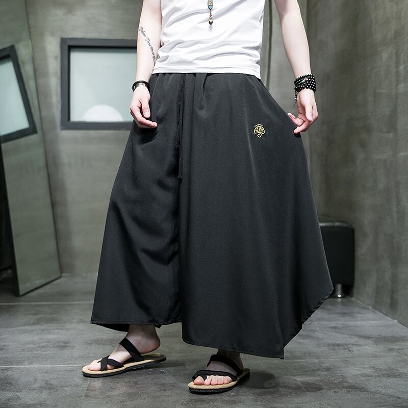 [Small Trouble Series]★China Style Pants★ Gaucho Pants Bottoms Unisex Men's Large Size Plain Black Retro