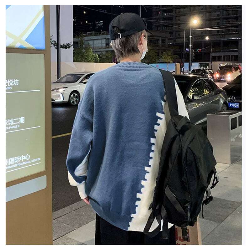 [Ruiweira Series] ★Sweater★ 3color knit tops Unisex Men's Color scheme Easy to match Black Gray Blue