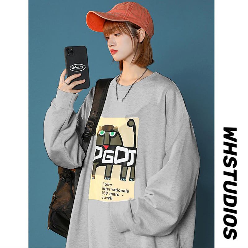 [JC Series]★Tops★ 3color Sweatshirt Sweatshirt Unisex Men's Cartoon Light Gray Black Blue