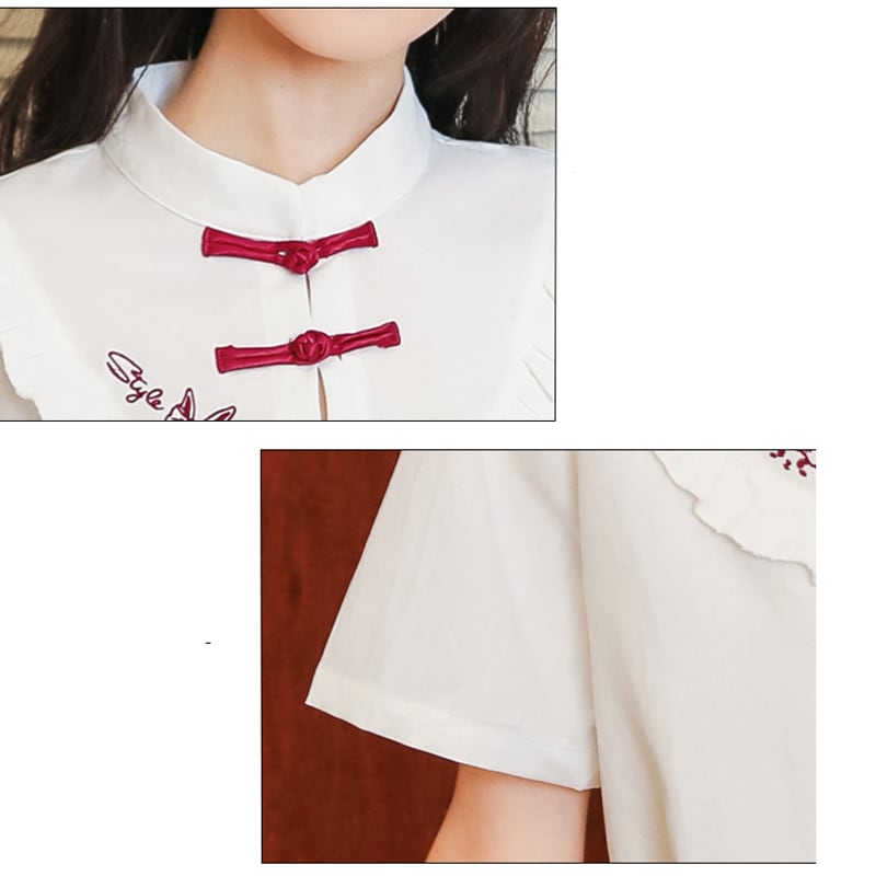 [MIANKAQI Series]★China style shirt★ Tops Chinese button summer clothes short sleeve shirt cute white white