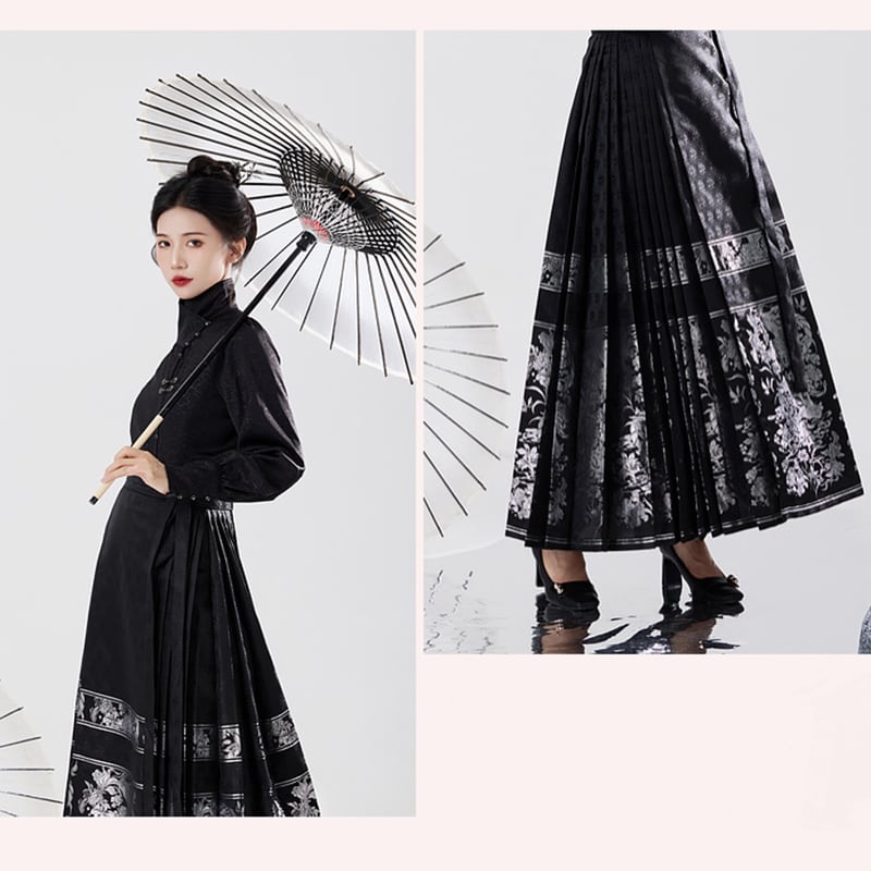 [BAIRIMENG Series]★China style skirt★Maki skirt bottoms Improves temperament Black Black Easy to match