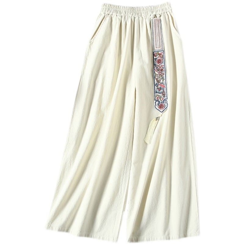 [Qing Series]★China style pants★ 3 colors casual pants gaucho pants embroidery beige black red