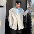 Load image into Gallery viewer, [Illustrated Series]★Shirt★Tops Unisex Men's Spring Clothes Long Sleeve Shirt Switching Casual Color Scheme Blue White
