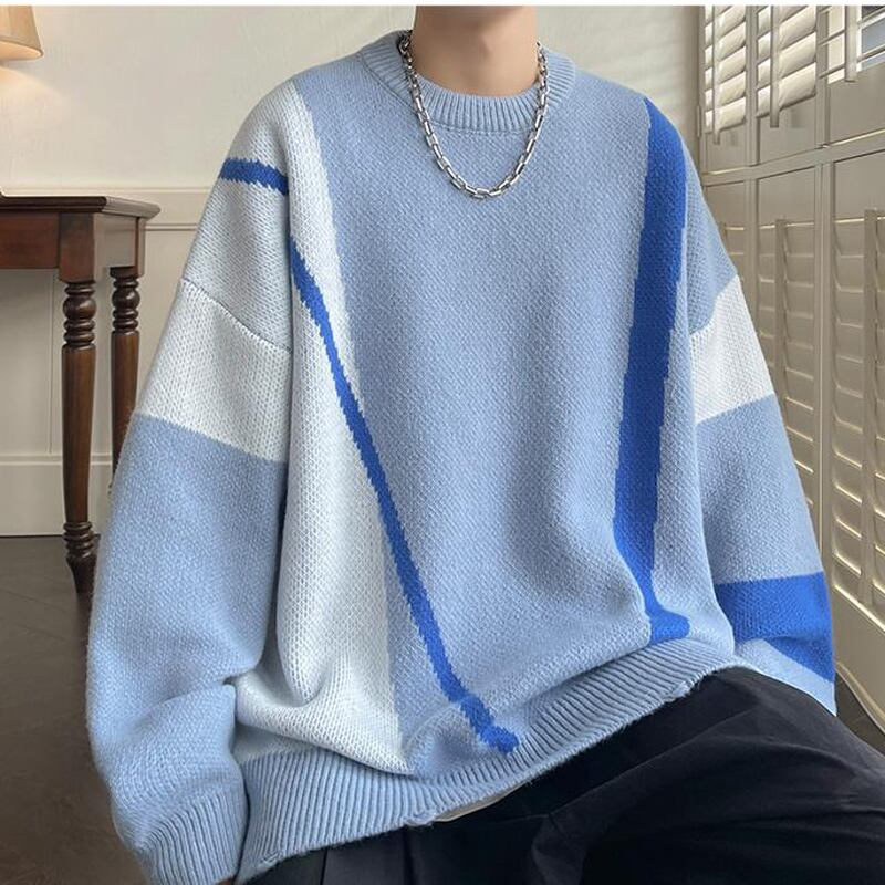 [Emeisa Series]★Sweater★ 3color knit tops Unisex Men's Color scheme Cool Round neck